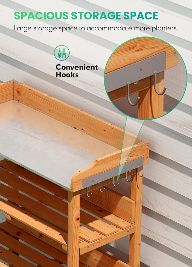 ARNOT Potting Bench,Outdoor Potting Bench Table with Sink and Storage Shelves, Wooden Garden Workstation for Gardening Tools, Planting, and Repotting – Natural Fir Wood (30" x 14.5" x 35")