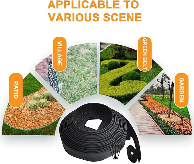 Garden Edging Border,66ft Landscape Edging Border Garden Border Edging【4 INCH Hight】 Lawn Edging Border Include 60 Stakes, Paver Edging for Yard, Lawn, Gardens (Black)