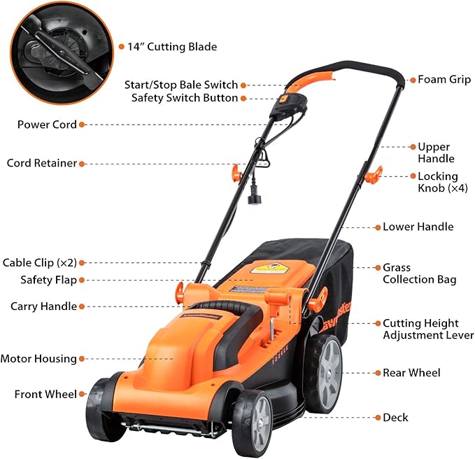LawnMaster MEB1014K Electric Lawn Mower 15-Inch 11AMP, 11AMP 15-Inch