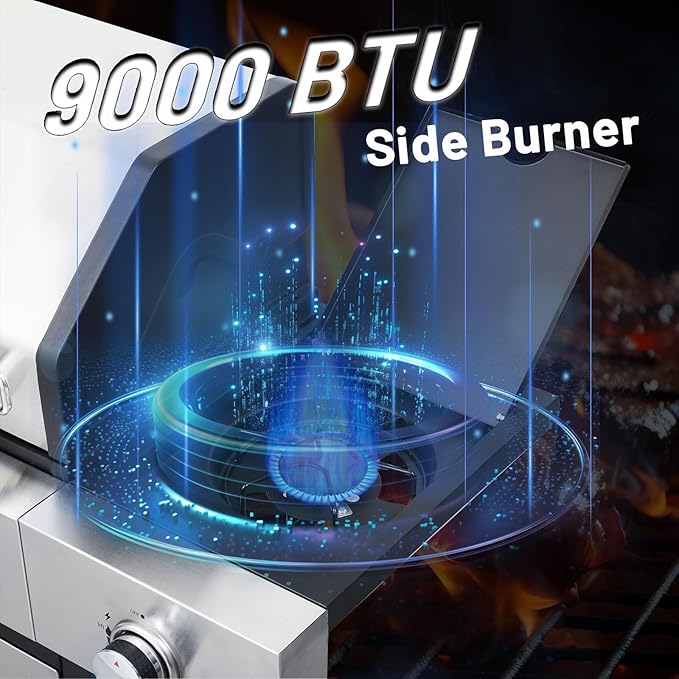 3-Burner Propane Gas BBQ Grill with Side Burner, 40,500 BTU Stainless Steel Gas Grill for Outdoor, Camping, Barbecue Grilling Backyard Cooking (3+1 bumer no cover)