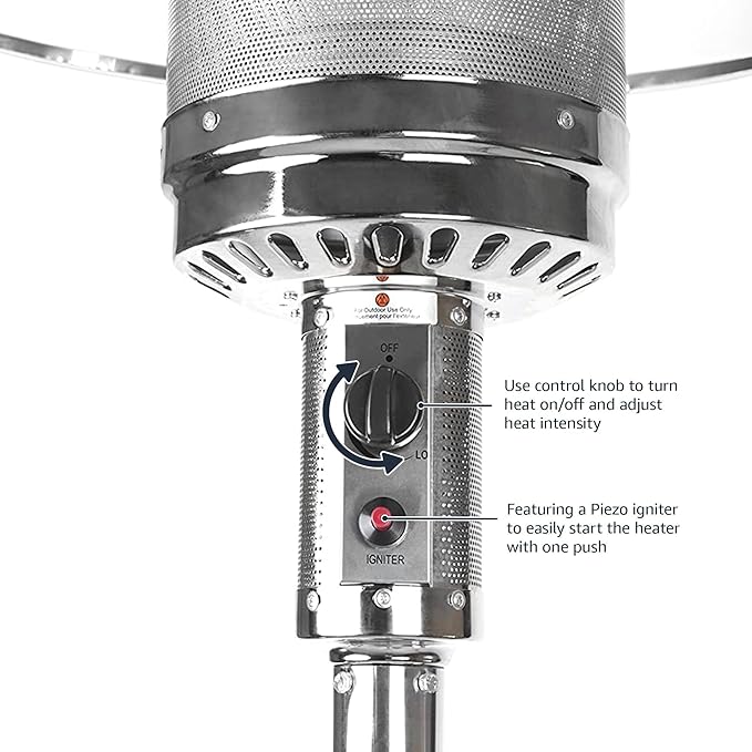 Amazon Basics 46,000 BTU Outdoor Propane Patio Heater with Wheels, Commercial & Residential, Havana Bronze, with Water Tank, 32.1 x 32.1 x 91.3 inches (LxWxH)