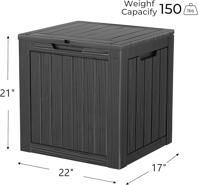 35 Gallon Resin Deck Box, Waterproof Outdoor Storage Bin for Patio, Poolside, and Garden, Lockable & UV-Resistant, Ideal for Small Spaces, Black
