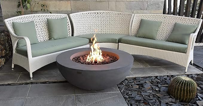 Elementi | Lunar Gas Fire Pit Cast Concrete 42" Round Fire Table, Outdoor Fire Pit Electronic Ignition | Canvas Cover, Lava Rock Included | Light Gray (Propane Gas)