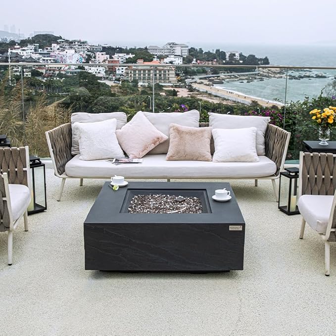 Roraima Concrete Fire Pit 40" x 40" Patio Firepit Includes Fire Glass Modern Fire Pits & Outdoor Fireplaces for Garden, Deck, Indoor & Outdoor Heating