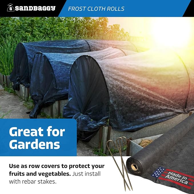Sandbaggy Frost Cloth Rolls (15 ft x 100 ft) | Winter Cover for Shrubs, Trees, Gardens | Plant Blanket, Freeze Protection | Black, 4 oz Polypropylene (1 roll)