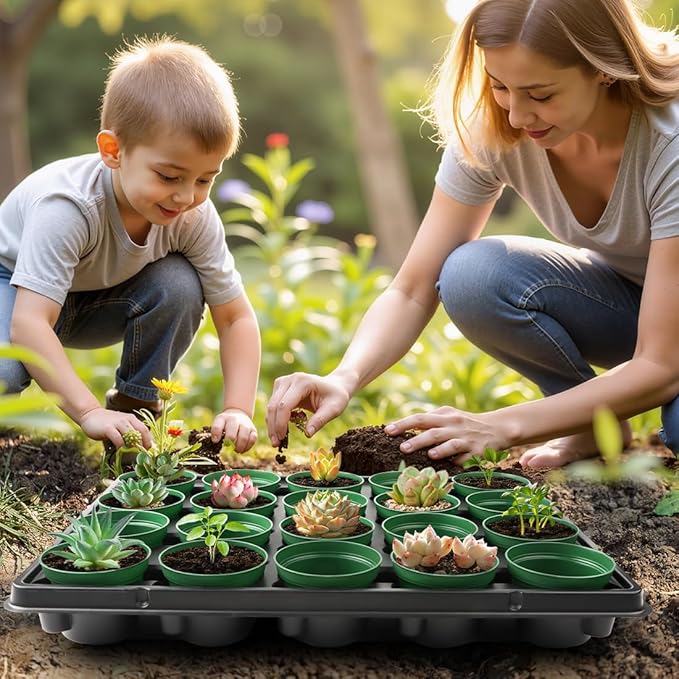 3 Inch Nursery Pots 100 Pcs with 5 Pcs 20 Cell Nursery Pot Trays, 5 Sets Seed Starting Kit for Seedlings, Propagation and Home Gardening, Sturdy Green Seeds Starter Pot Tray Germination Set
