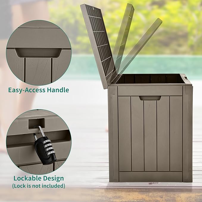 YITAHOME 31 Gallon Outdoor Storage Deck Box, Waterproof Resin Package Delivery and Storage Box with Lockable Lid for Patio Furniture Cushions, Pool Accessories, Garden Tools, Taupe
