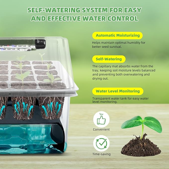 120-Cell Self-Watering Seed Starter Tray with Grow Light, 1–24H Timer, Humidity Dome, Soil pH Meter, Gloves, Seedling Tools – Indoor Seed Starting Kit for Plant Germination, Herbs, Vegetables, Flowers