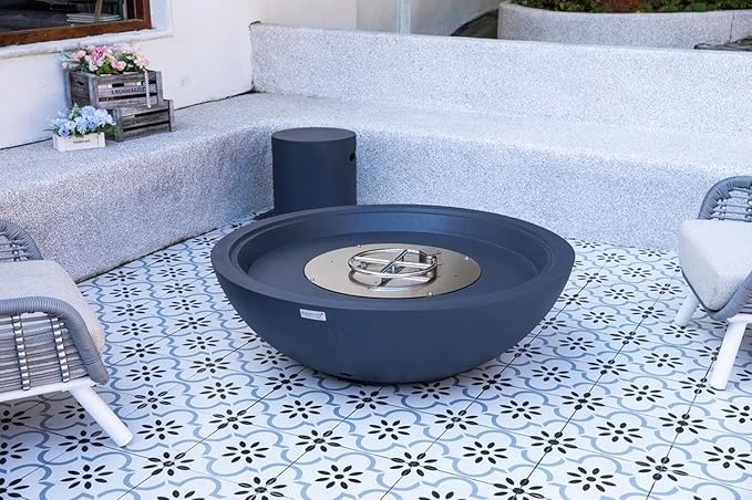 Rose Bowl Concrete Fire Pit 48" x 48" Outdoor Patio Firepit Includes Lava Rocks Modern Fire Pits & Outdoor Fireplaces for Garden, Deck, Indoor & Outdoor Heating