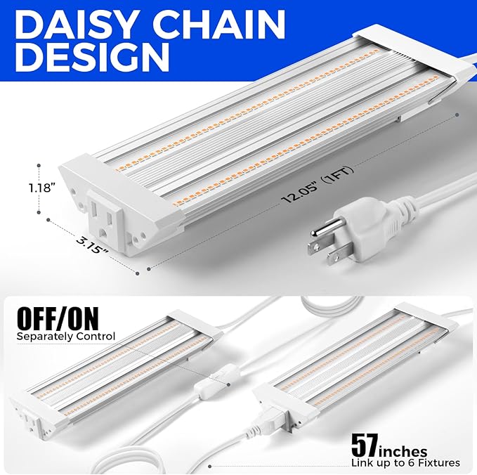 Barrina TX18 1FT Grow Light for Indoor Plants, 72W(4 x 18W, 360W Equivalent), High PPFD, Full Spectrum, Mechanical Timer, Grow Lights for Seed Starting, Vegetable with On/Off Switch, Linkable, 4 Packs
