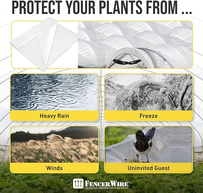 Fencer Wire 6 mil Clear Greenhouse Plastic Sheeting UV Resistant Polyethylene Greenhouse Film, Hoop House Cover for Horticulture, Gardening, Farming and Agriculture 90% Light Transmittance, 32β x 50β