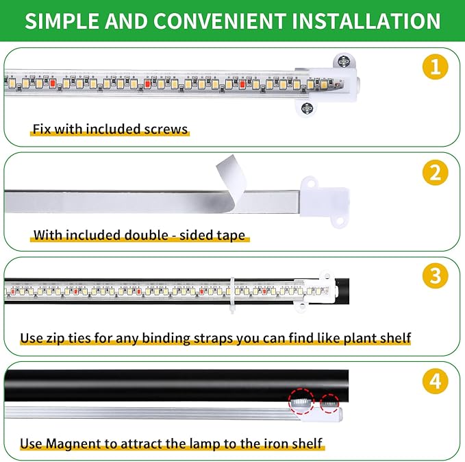 16‘’ LED Grow Light Strips for Indoor Plants,Full Spectrum 120 LEDs with 4 Install Methods, 6/12/16H Timer, 10 Dimmable Levels, 3 Switch Modes for Seedling Succulent Sunlike Strip (2 Head 1 Pack)