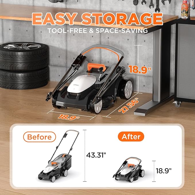 Litheli 40V (2 x 20V) 16.6" Electric Lawn Mower Cordless, Walk Behind Lawn Mower with 6-Height Adjust, Portable & Lightweight Push Battery Powered Lawn Mower (2 * 4.0AH Batteries Included)