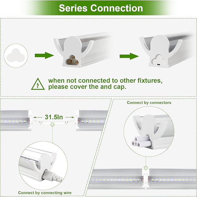 Grow Light T5 1.4 ft (4pcs x 10 Watts),5000K White Full Spectrum LED Lamp Plant Light Strips for Indoor Plant Growing,End-to-End Connectable with V-Shaped Reflector