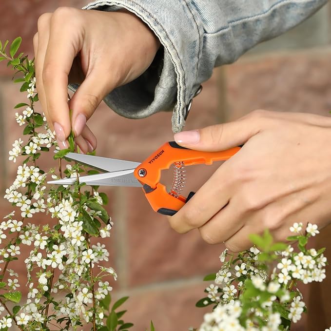 VIVOSUN 2-Pack 6.5 Inch Gardening Scissors Hand Pruner Pruning Shear with Straight Stainless Steel Blades Orange