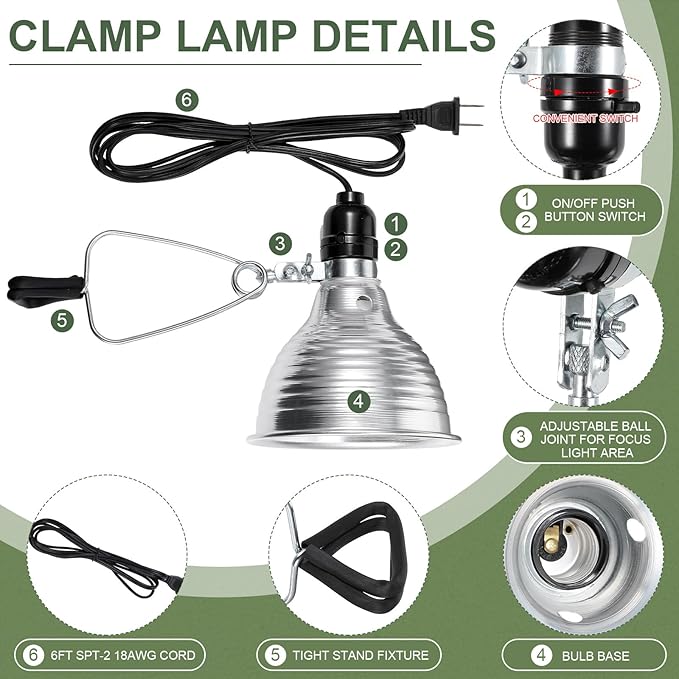 Macarrie 20 Pcs Adjustable Clamp Lamp Light with Aluminum Reflector Up to 150 Watt (No Bulb Included) E26 Socket SPT-2 18awg 6FT Cord(5.5 Inch)