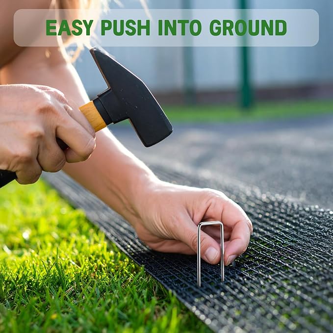 Breezz 50 Pack Garden Staples 6 Inch 12 Gauge Galvanized Pins, Heavy-Duty Ground Stakes for Weed Barrier, Irrigation Tubing, Yard Fabric, Halloween & Christmas Decoration Anchoring