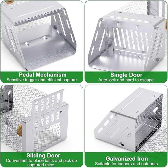 Automatic Continuous Humane Rat Trap, Single Door Metal Mouse Cage Traps and Other Small Live Animals Cage, Easy to Catch and Release, Work for Indoor Outdoor