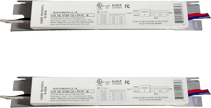 OHLECTRIC 2 Pack - Replacement for Keystone KTEB-132-1-TP-FC | 1 Lamp T8 Electronic Fluorescent Ballast | 120V Input with Rapid Start Operation | Finger Case | UL Listed