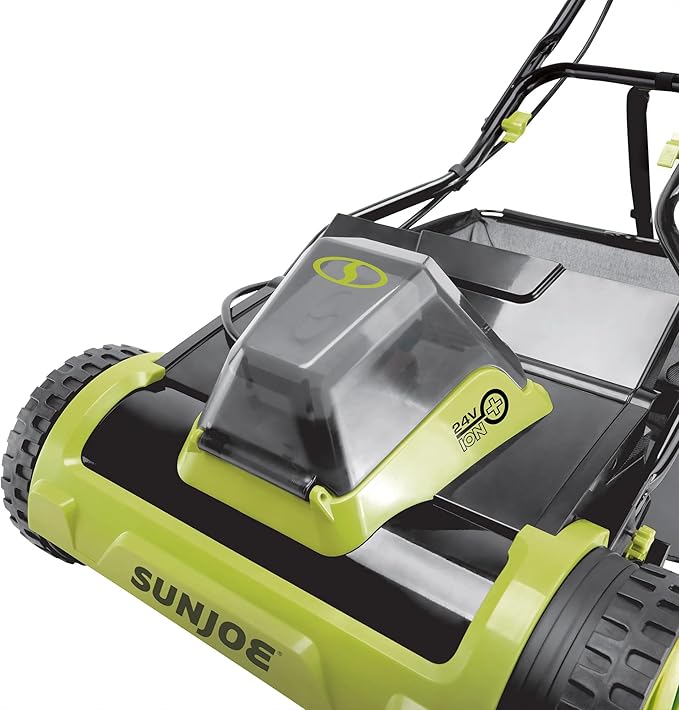 Sun Joe Cordless Push Reel Lawn Mower, 15” Yard Trimmer w/ 11.9-Gal Bag, 24V, Black/Green - Heavy-Duty Gardening Machine and Equipment for Grass, Backyard, Garden, and Patio