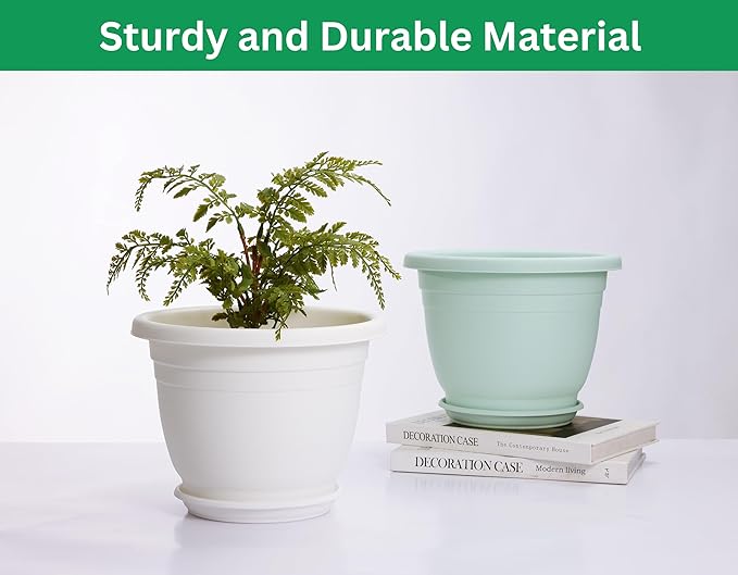 5 Packs 14 inch Flower Pots + Saucer, Planters for Indoor & Outdoor Plants with Drainage Holes | Plastic Flower Pots, Large Planter (Colorful, 14 inch)
