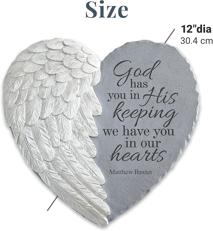 Let's Make Memories Personalized Memorial Garden Stone - Sympathy - Loss of Loved One - Condolences - Indoor/Outdoor - Durable Resin - 3D Wings of Love - in His Keeping
