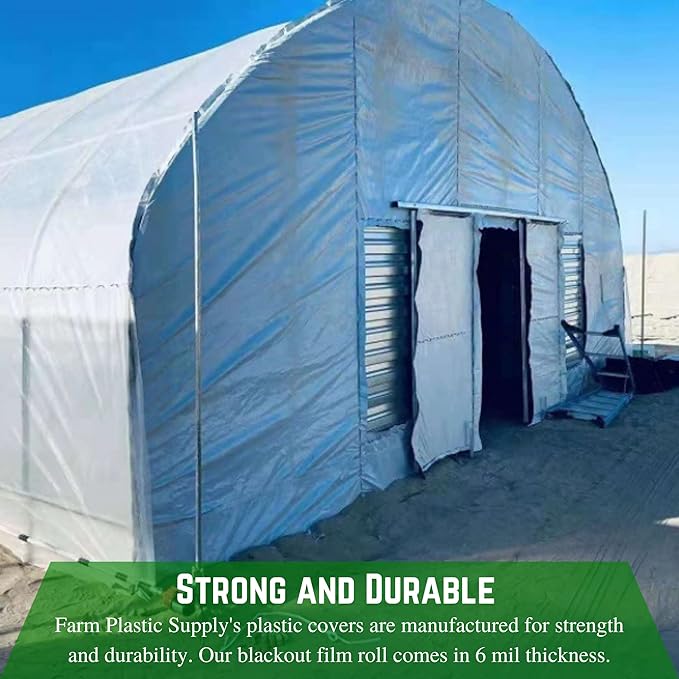 Farm Plastic Supply - Panda Film Light Deprivation Greenhouse Cover - 6 mil - (10' x 75') - 100% Blackout Tarp, Black White Plastic Sheeting, Green House Poly Film