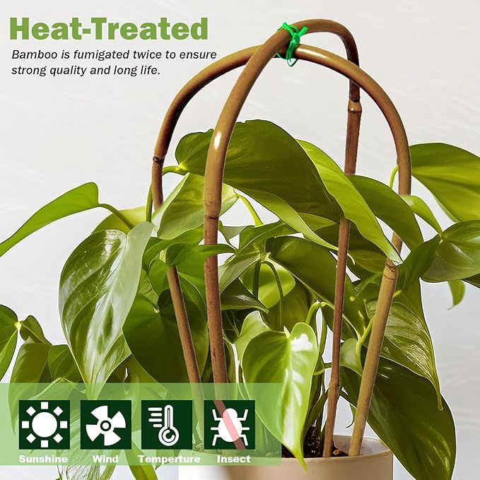 Natural U-Hoops Bamboo Plants Trellis 3Ft, Garden Trellis U-Shape for Climbing Plants, Garden Arch Trellis Support for Potted Plants, Vines, Ivy Climbing Plants, Flowers-3 Pack