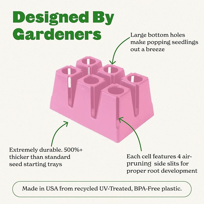 Epic Gardening Reusable Seed Starter Tray - 6 Cell/6 Seedling Starter Trays - Easy Watering, Indoor Greenhouse, Plant Starter, Gardener-Friendly for Seedlings | UV-Treated & BPA-Free - Pink