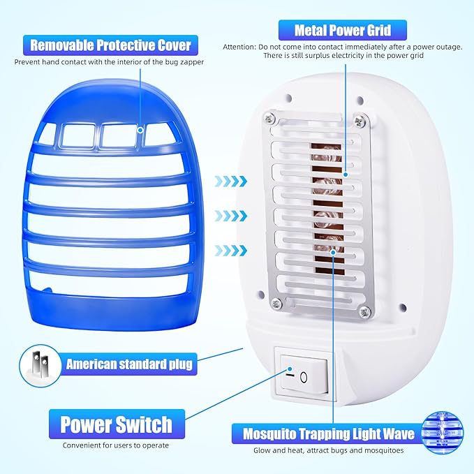 Indoor Bug Zapper Plug in, Electronic Mosquito Zapper Ultimate Fly Zapper Lamp for Bug Insect for Home,Bedroom, Living Room,Office Insect Trap, Pack of 4, Blue 