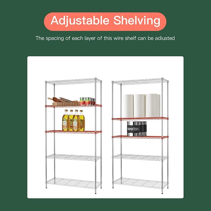 FDW 14" D×36" W×72" H Wire Shelving Unit Metal Shelf with 5 Tier Adjustable Layer Rack Commercial Strong Steel for Restaurant Garage Pantry Kitchen,Chrome