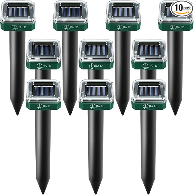 Mole Repellent Solar Powered 10 pk Gopher Solar Snake Repellent Ultrasonic Vole Gopher Sonic Waterproof Spikes Stakes for Garden Yard