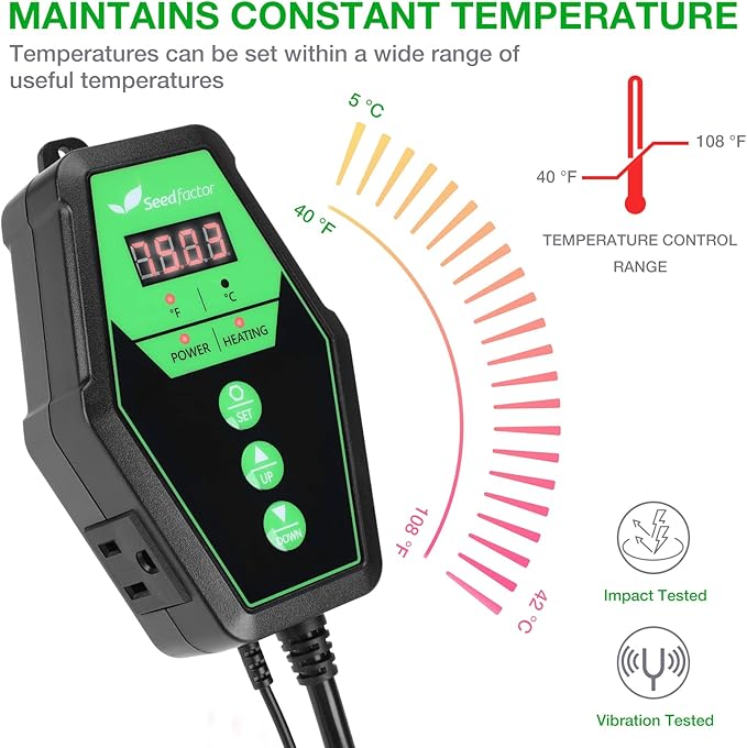 Seedfactor 20" x 20" MET Certified Seedling Heat Mat and Digital Thermostat Combo Set