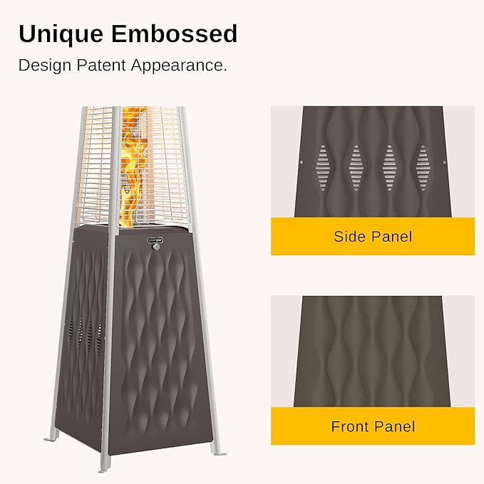 EAST OAK Pyramid Patio Heater, 48,000 BTU Outdoor Patio Heater, Quartz Glass Tube Propane Heater, Triple Protection System, Outdoor Heater with Wheels Coffee Bronze with Pyramid Patio Heater Cover