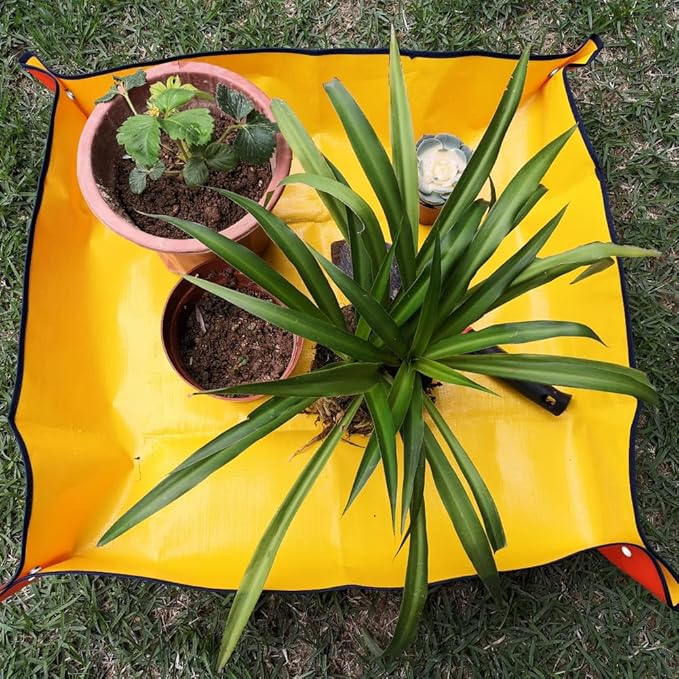 Waterproof Plant Repotting Mat Indoor Gardening Mat, Foldable Indoor Plants Succulent Potting Mat Indoor Plant Mat Portable Garden Mat-26.8" x 26.8"(Orange)