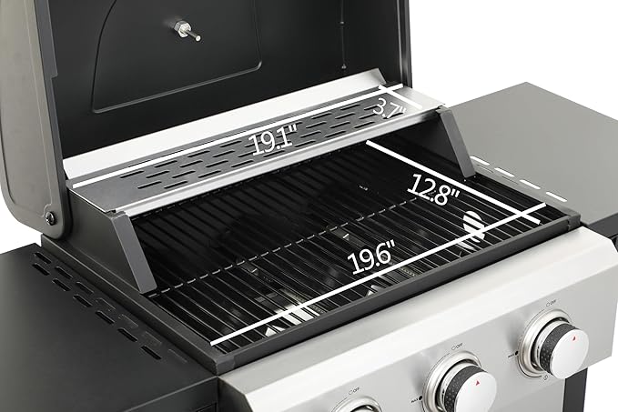 3-Burner Propane Gas Grill, 25,650 BTU Outdoor BBQ Grill with Stainless Steel Warming Rack, Enameled Cooking Grids, Built-in Thermometer & Foldable Side Tables - Portable Design with 6" Wheels