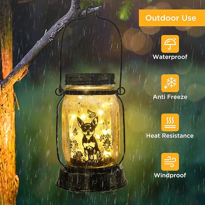 Chihuahua Gifts for Women/Men Chihuahua Solar Lanterns Dog Mom Birthday Dog Lovers Lantern Pet loss Pet Memorial Lights Solar Garden Decoration Outside for Yard, Patio,Backyard,Porch Torches