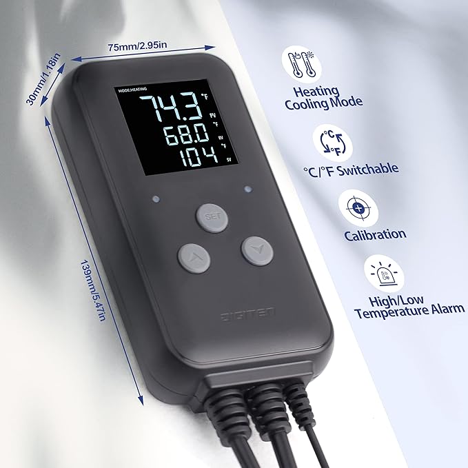 DIGITEN Heat Mat Thermostat Waterproof Temperature Controller DTC315 Greenhouse Thermostat Aquarium Temperature Controller Plug in Thermostat for Seedlings 15A Reptiles Temperature Controller Outlet
