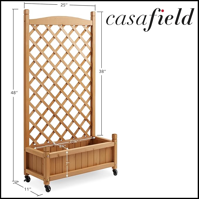 Casafield Set of Two 48" Raised Garden Bed with Trellis - Wooden Diamond Lattice for Climbing Plants and Planter Box with Drainage Holes and Wheels