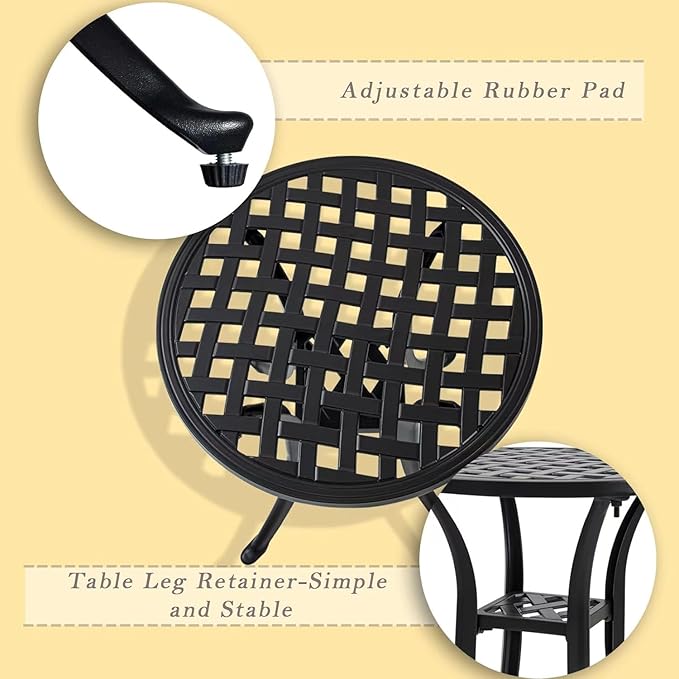 Outdoor 19" Pack of 2 Cast Aluminum Round Side Table End Table for Patio, Backyard, Pool, Indoor Companion, Easy Maintenance and Weather Resistant, Black