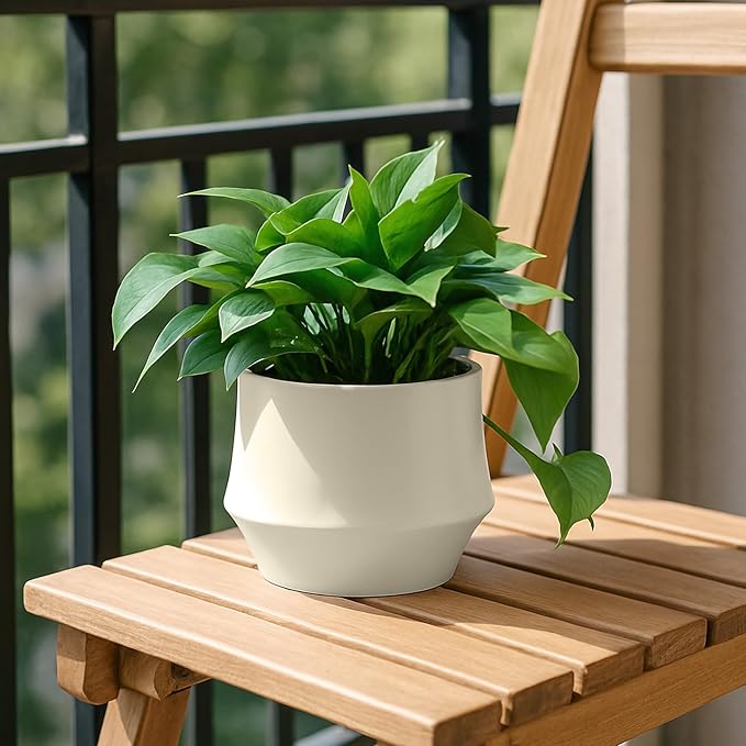 OXART Ceramic Plant Pots, 10/7.5/5.1 inch Planters Pots for Plants with Drainage Holes, Set of 3 Modern Round Decor Flower Pot for Plants Lilies, Cacti, Succulents, Snakes, and Pothos (Yellow)