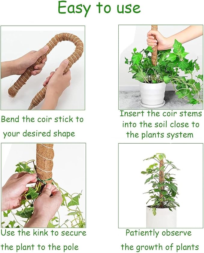 2 Pcs Moss Pole for Plants,Bendable Moss Pole for Plants Monstera,Handmade Coir Plant Support Stakes for Potted Plants, Pothos (24Inch)