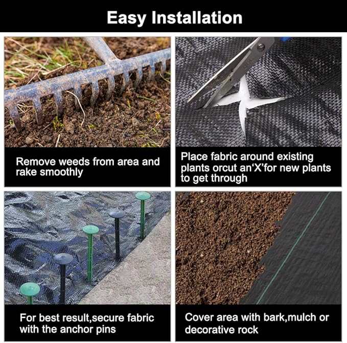 TUFFIOM 3 x 300 FT Weed Barrier Garden Landscape Fabric, UV-Resistance Ground Cover, 125gsm/3.7OZ Heavy Duty Material for Superior Weed Control, Perfect for Greenhouse, Yard, Flower Bed, Garden