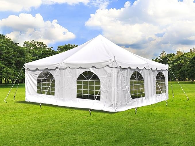 Party Tents Direct 20' x 20' Weekender Canopy Tent with Sidewalls, Easy Up Party Tent for Backyard, Outdoor Tents for Parties, Weddings, Graduations, Banquets, Events, Heavy Duty, PVC White Top
