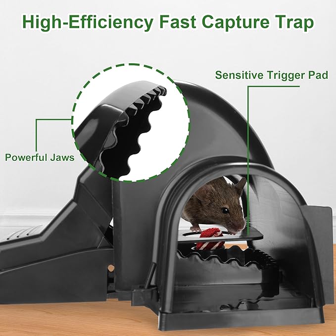 Rat Chipmunk Traps, Reusable Dual-Entry Tunnel Traps for Rats Mice Better Capture Rate, Covered Snap Trap for Humane Kill Indoor Outdoor for Home, Farm, Restaurants, 2 Pack