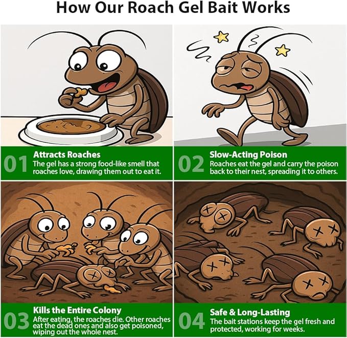 32 Pack Roach Killer Indoor Infestation Roaches Gel Bait Stations, Powerful Cockroach Killer Indoor Home for Roach Infestation, Long-Lasting & Effective Cockroach Gel Bait, Easy to Use & No Mess