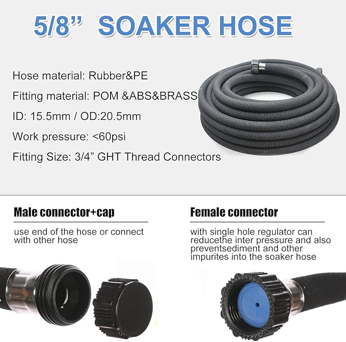 Soaker Hose 15ft Saves 70%Water Perfect Delivery of Water Great for Garden Flower Bed (5/8inch)… (5-8-15ft)