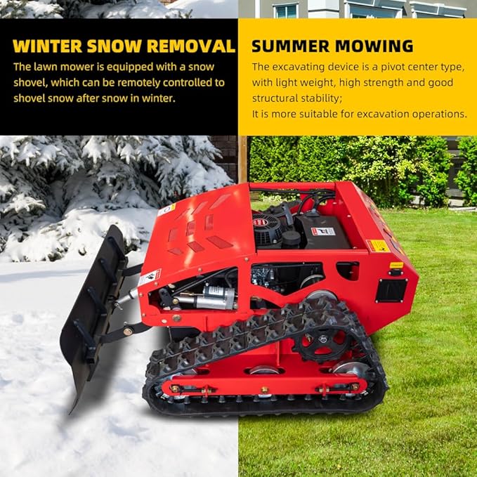 Lawn Mower, Remote Control Lawn Mower, Small Crawler Oil-Electric Hybrid Four-Wheel Drive Lawn Mowing and Weed Whacker, All Terrain Grass Cutter Yard Mower, 45° Climbing (SKD 224-55-SNOW)