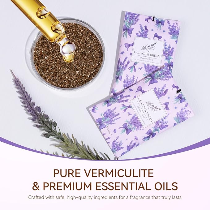 MYARO 20 Packs Fresh Lavender Sachets, Air Freshener for Drawer and Closet, Long-Lasting Sachets Bags Drawer deodorizers Fresh Scents, Home Fragrance for Lover