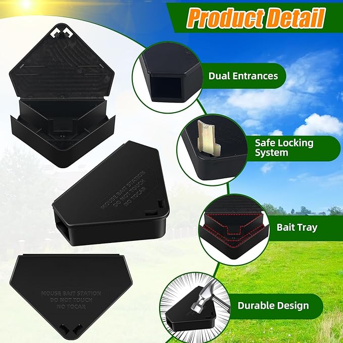 Mouse Bait Station Outdoor Indoor with Keys, Reusable Rat Bait Stations Mice Stations, Friendly to Children and Pets Bait Box for Kitchen Garage Basement Patio (8)